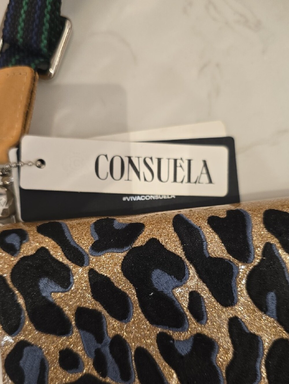 Consuela Gold Leopard UPTOWN Crossbody with Black and Blue Accents - Picture 3 of 10